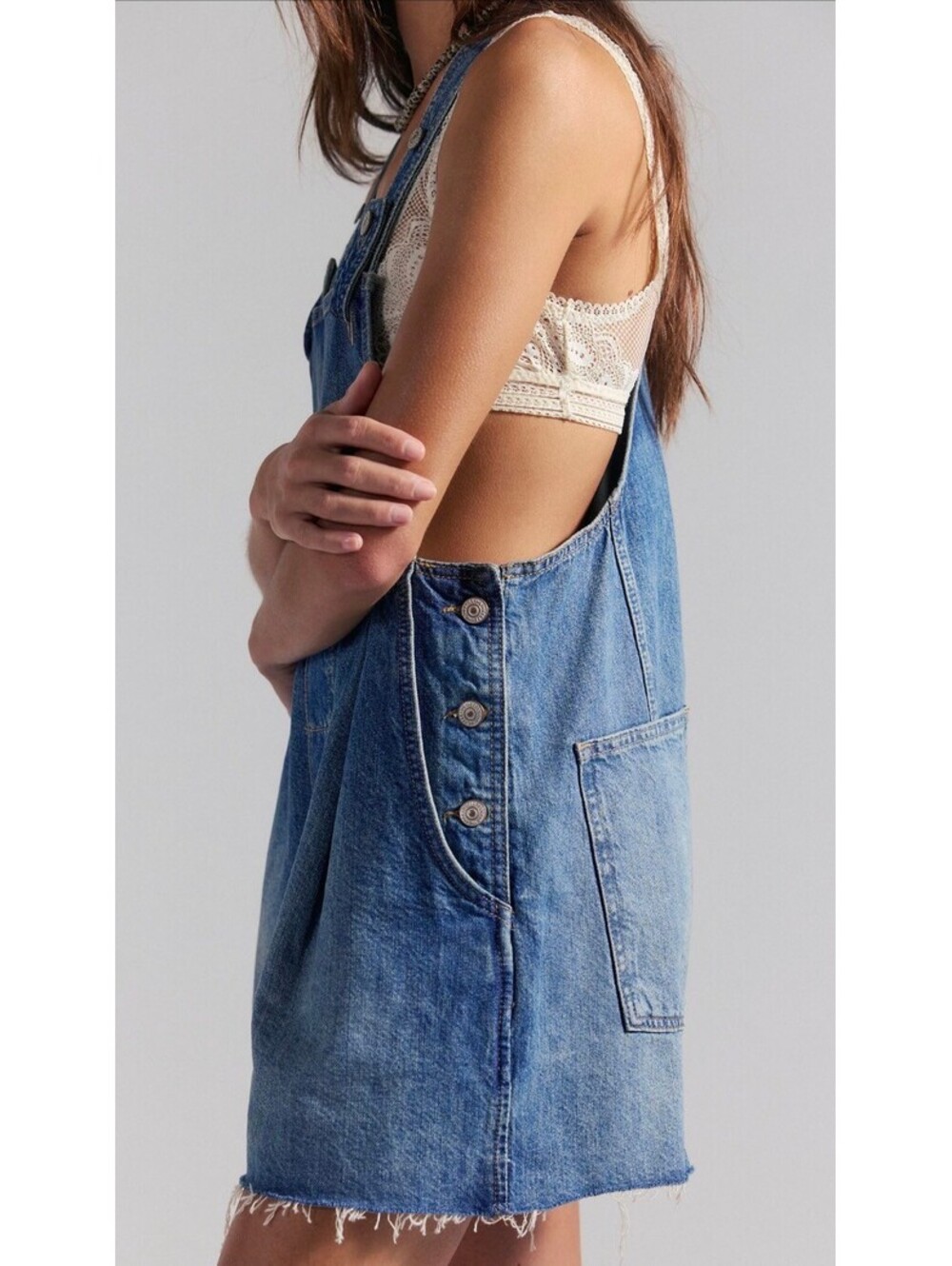 Free People We The Free Rambler Short Shortalls (Denim Overall) - Women's XL NWT - Picture 3 of 11